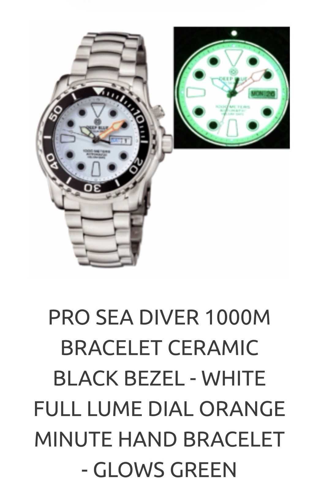 Deep Blue PRO SEA DIVER 1000M AUTO DIVE WATCH-GREEN FULL LUME DIAL/NEW‼️