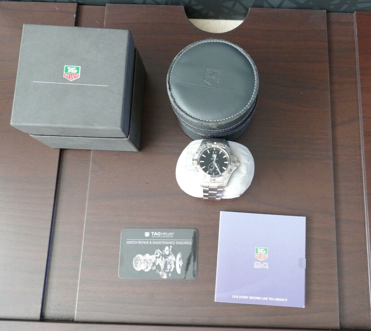 TAG Heuer men black Aquaracer swiss link monza autavia watch 300m WAF1014.BA0822