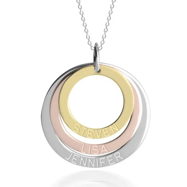 Three Tone Ring Engraved Mother Necklace personalized custom gift handmade