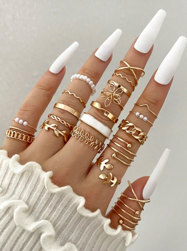 30Pcs Silver Ring Set Women Boho Knuckle Midi Stacking Rings Rhinestone Jewelry
