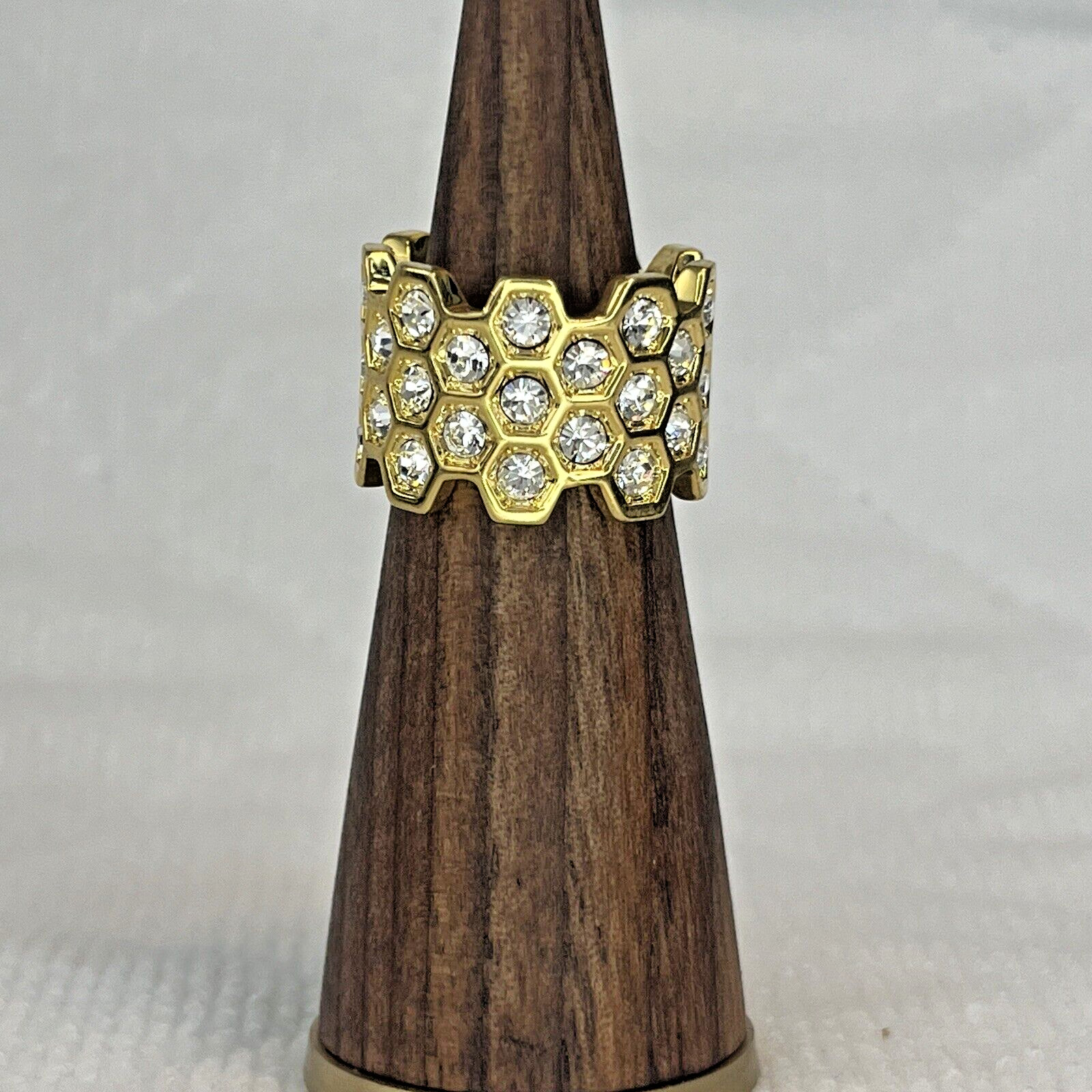 Honey Comb Eternity Multi Bezel, Round Clear Crystals PMJ China Gold Tone Sz 7