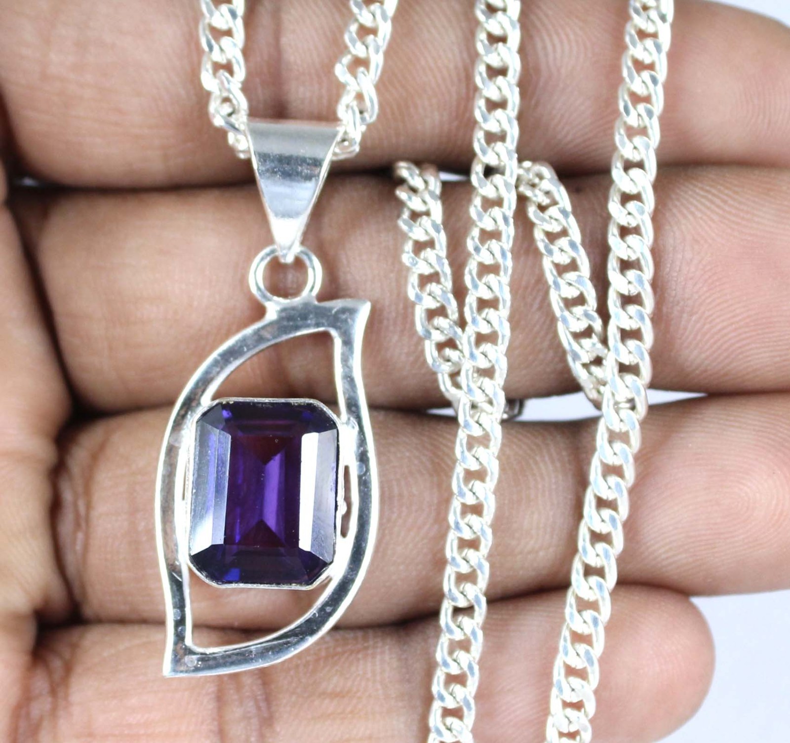 11.67 Ct Natural Boysenberry Sapphire Emerald Cut Gemstone Men’s Wedding Pendant