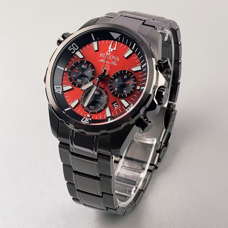 Bulova 98B350 Marine Star Men’s Chronograph Quartz Watch Red Dial Stainless 43mm