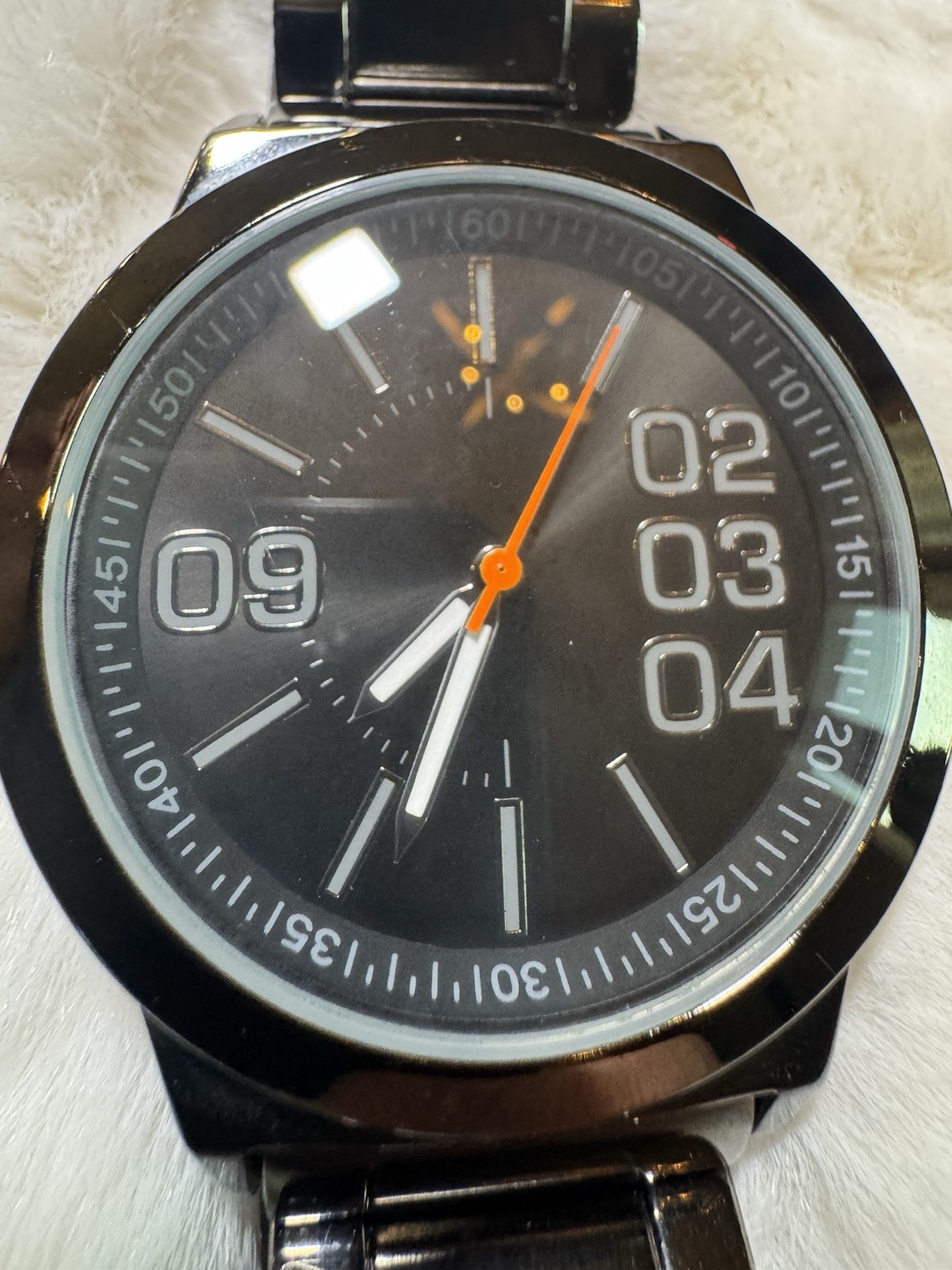 Mossimo Men’s Quartz Analog Black Dial Metal Bracelet Fixed Bezel Seconds