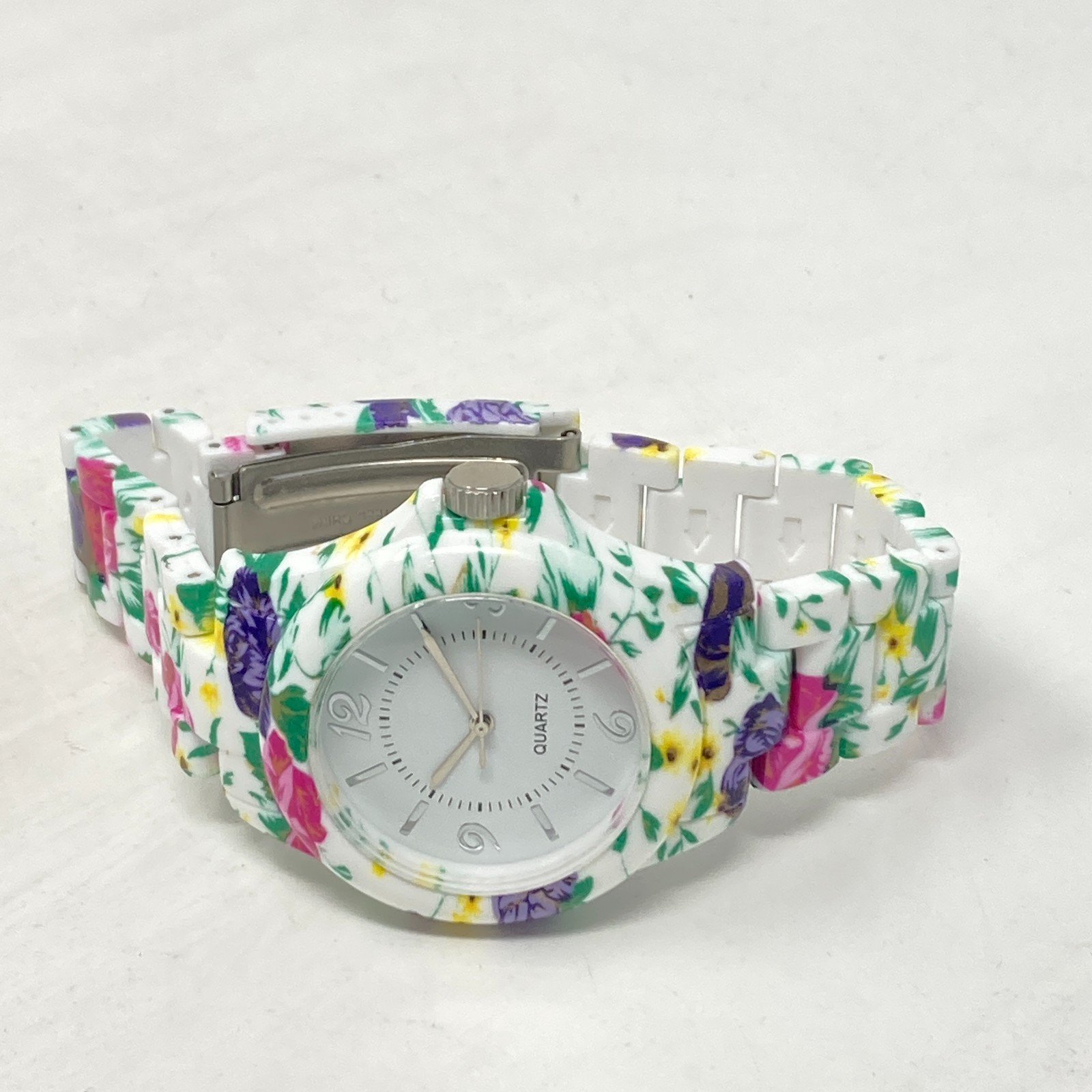 Floral Watch Women 39mm White Purple Pink Lightweight Spring New Battery 7.75″