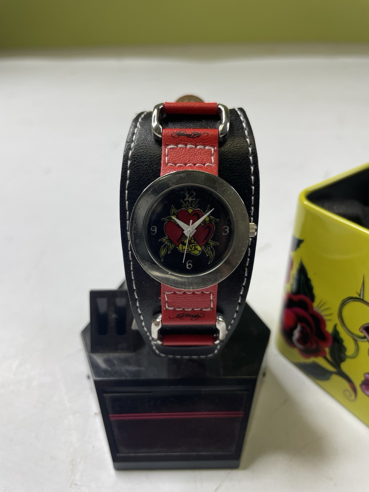 Vintage Y2K Ed Hardy Vintage Watch Leather Red Black Gladiator HT TI 0001 Tick