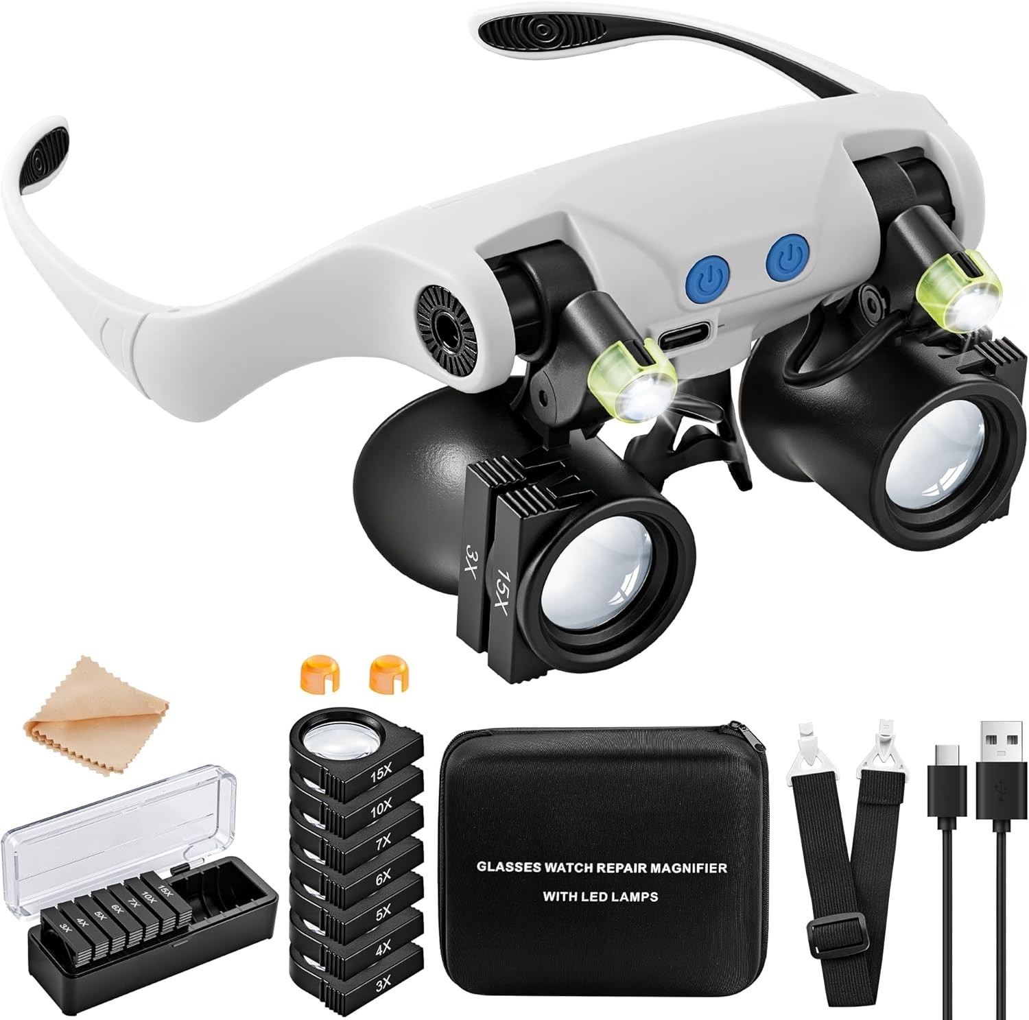LED Lighted Magnifying Glasses with 14 Interchangeable Lenses for Precision Work