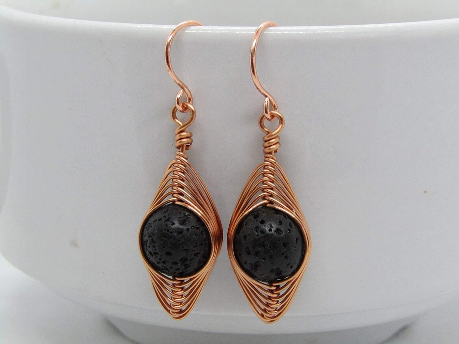 Black Lava Stone Earrings in Copper Dainty Gemstone Earrings Copper Jewelry Gift