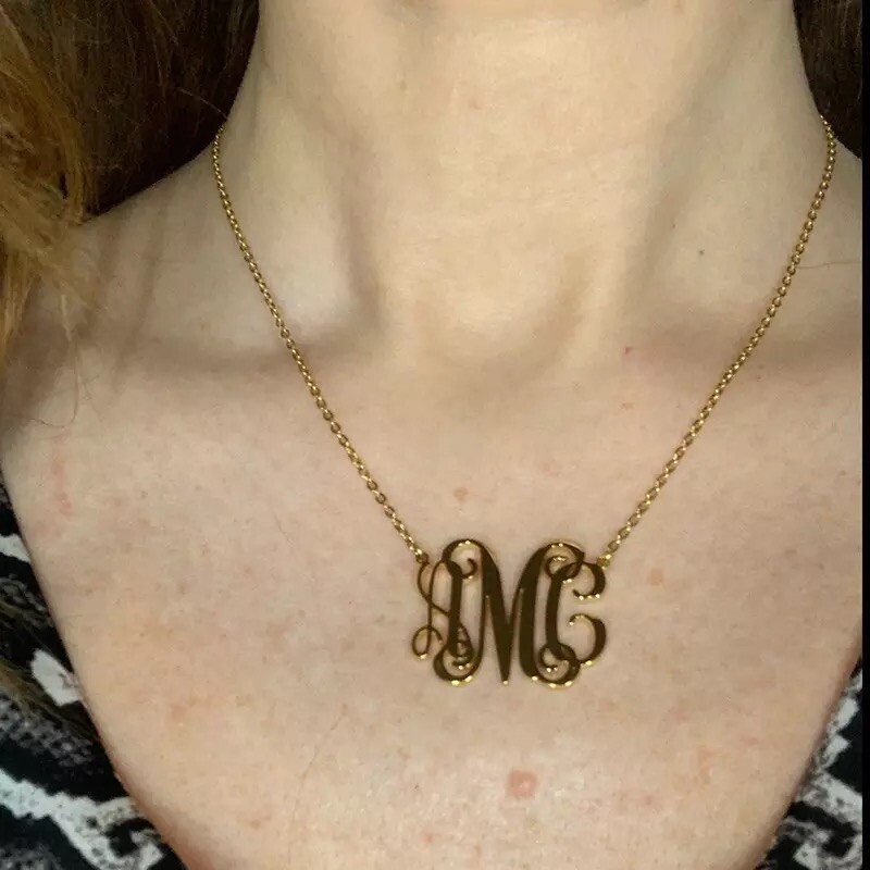 Initial A-Z Monogram Pendant Necklace Gold Plated Personalized Name 18″ N53