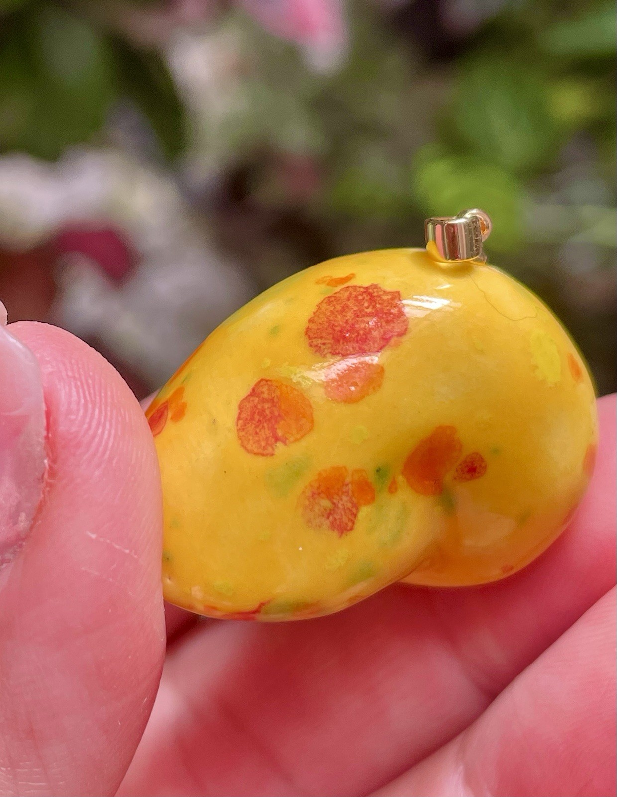 Handmade Ceramic Pendant Jewelry. Unique piece. Orange speckles