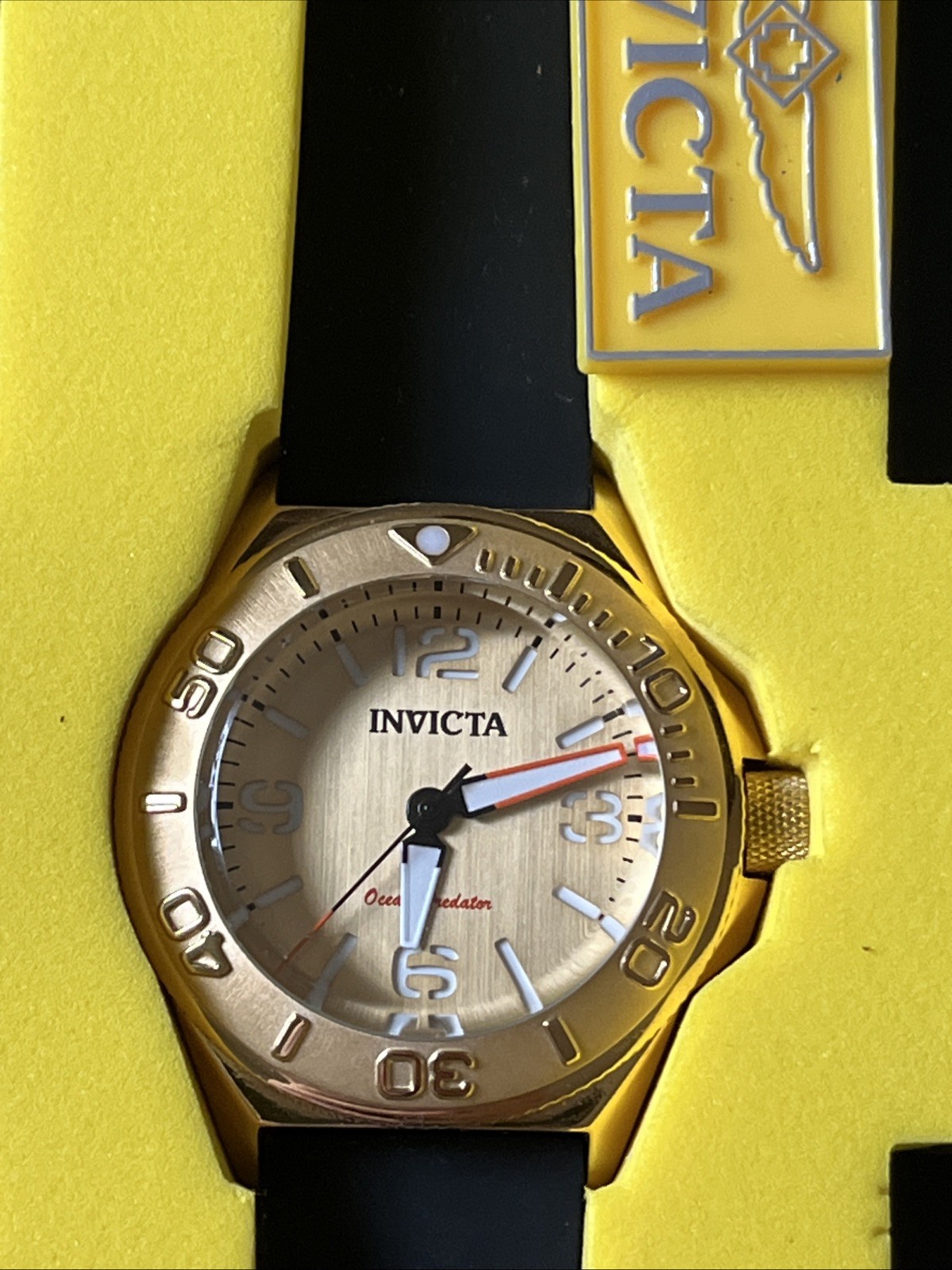 Invicta Ocean Predator Watch w Interchangeable Silicone Strap Set Gold Case