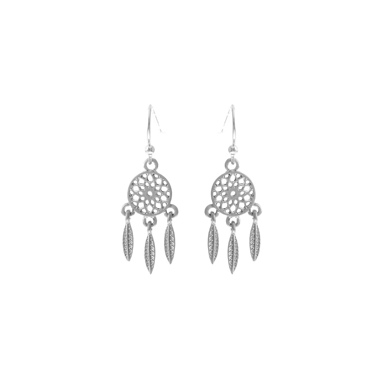 Dreamcatcher Fish Hook Earrings in Silver or Gold (0.5×1.25in)
