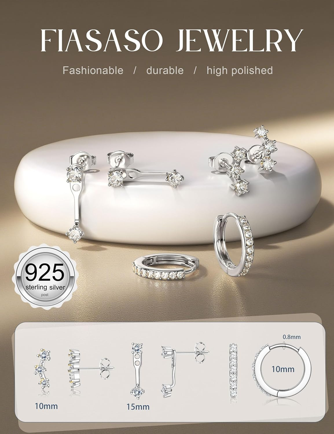 3 Pairs 925 Sterling Silver Hypoallergenic Earrings for Women Trendy – 14K Gold