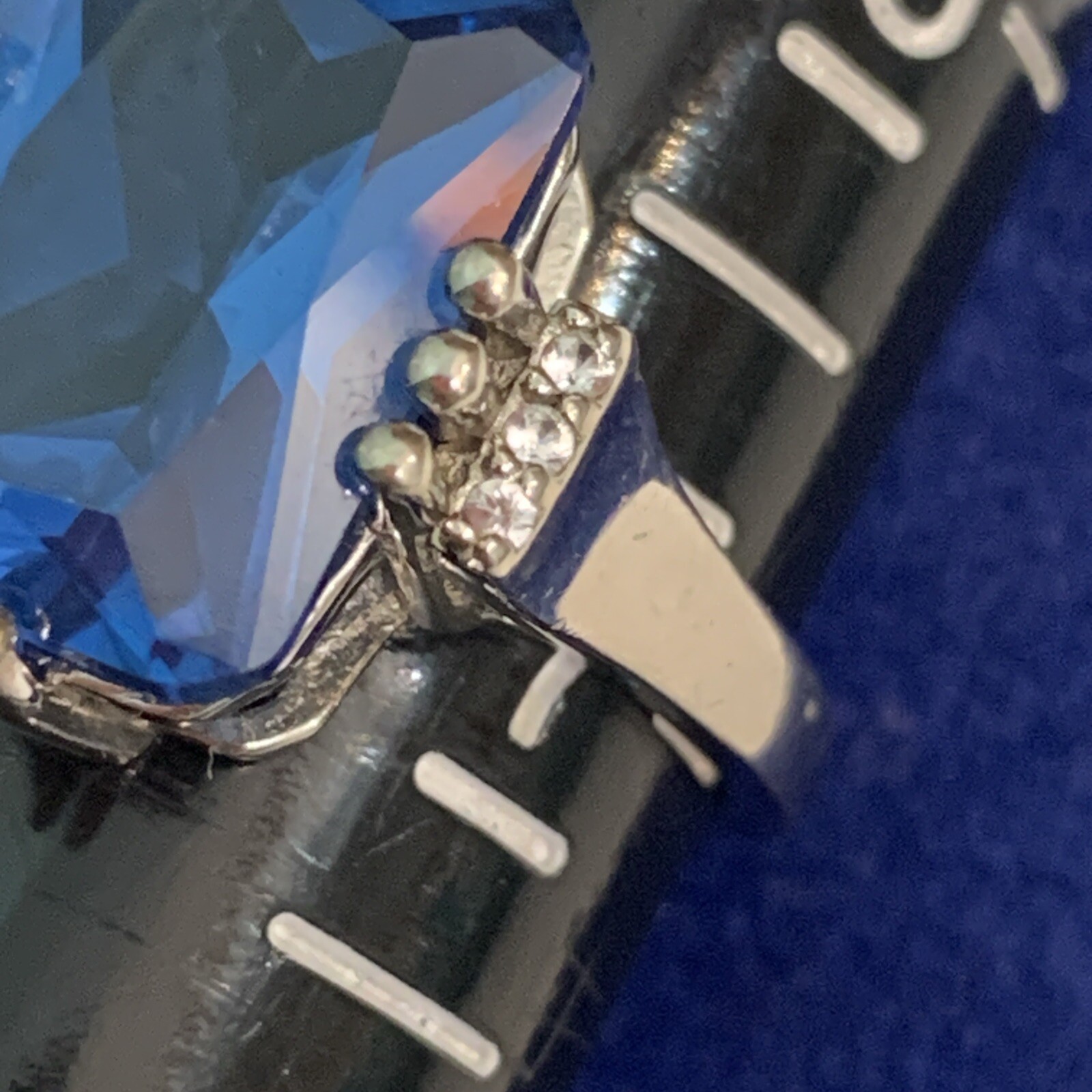 925 Sterling DK Created Blue Spinel And Accent Stones Ring Size 7