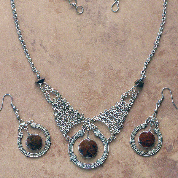 Peruvian Hand-Crafted Necklace & Earring Set-Natural Gemstone-Mahogany Obsidian