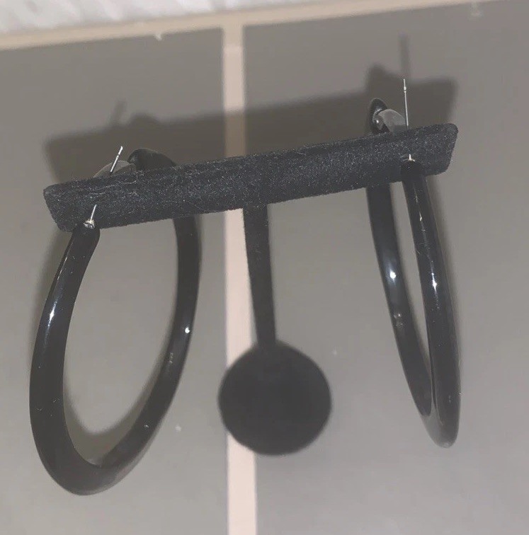 Black Hoop Earrings 2.5″ Large Statement Latch Back Hinged Minimalist Chic
