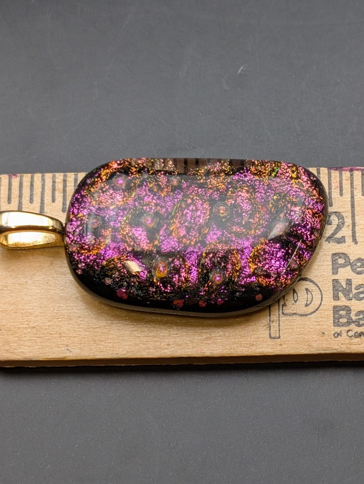 Purple Multicolor Glass Dichroic necklace pendant With Gold Plated bail #293