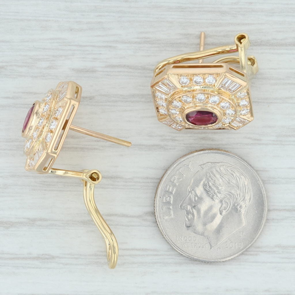 2.30ctw Ruby Diamond Halo Earrings 18k Yellow Gold Pierced Omega Backs