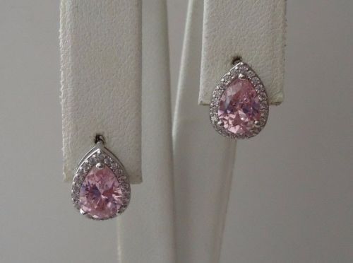 PENDANT & EARRING SET 7.20 CT PINK/ WHITE LAB CREATED DIAMONDS STERLING SILVER