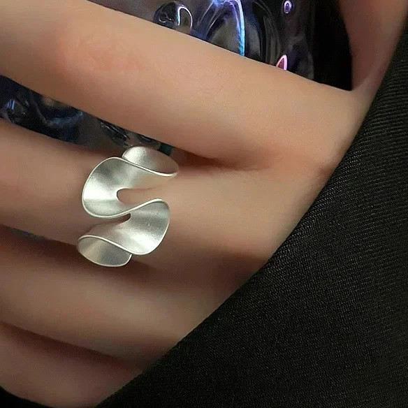 925 Sterling Silver Wave Flower Ring Women Open Minimalist Plant Classic Jewelry