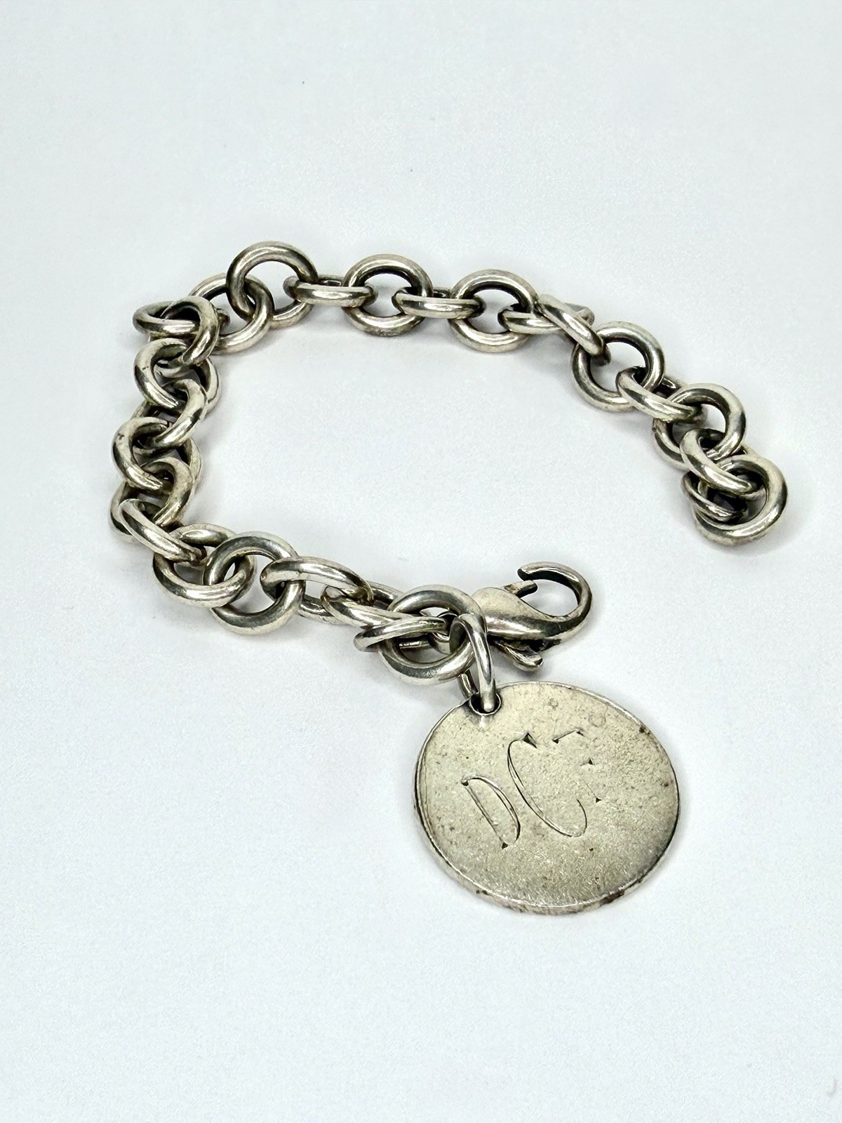 Tiffany & Co. Sterling Silver Circle Tag Chain Bracelet Personalized Monogram