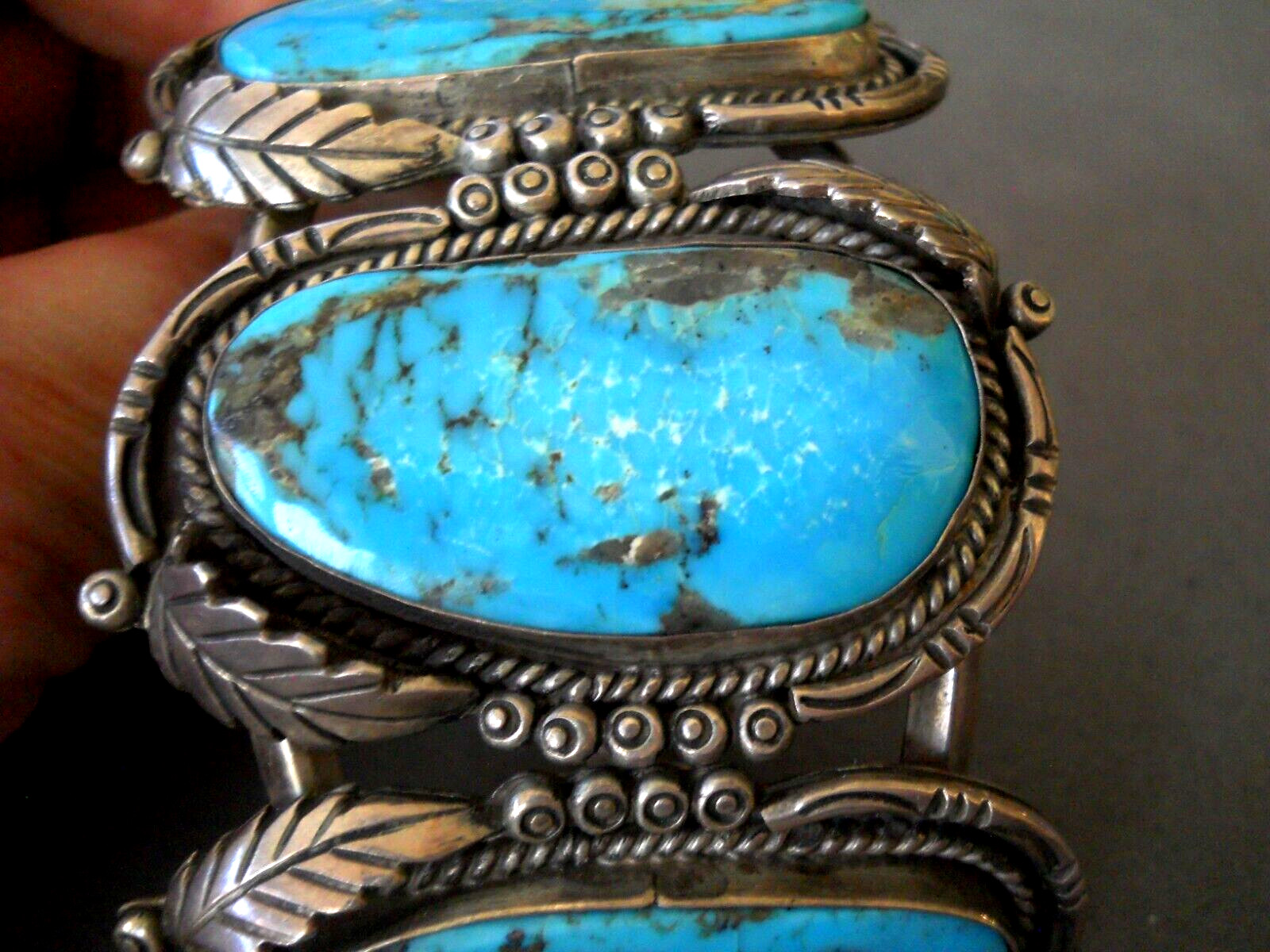 HUGE Native American Rich Blue 2″ Turquoise Sterling Silver Cuff Bracelet 106g!