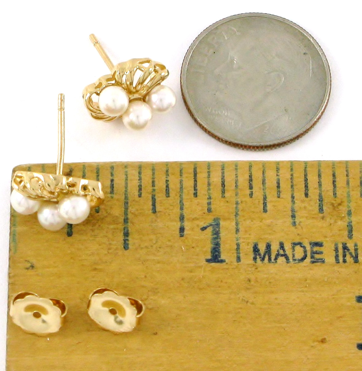 Town & Country Solid 14K Gold Pearl Cluster Diamond Accent Post Earrings 1.98G