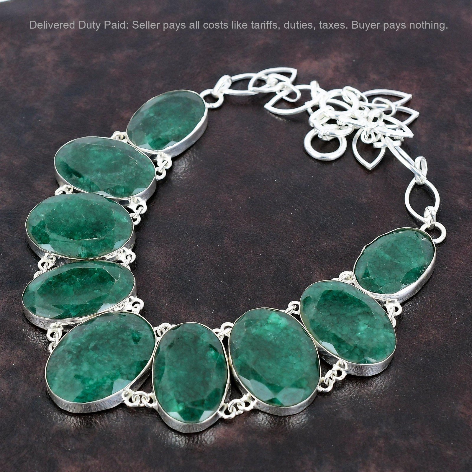 Oval Natural Zambian Emrald Bezel Sister Chain Artisan Boho Necklace 925 Silver