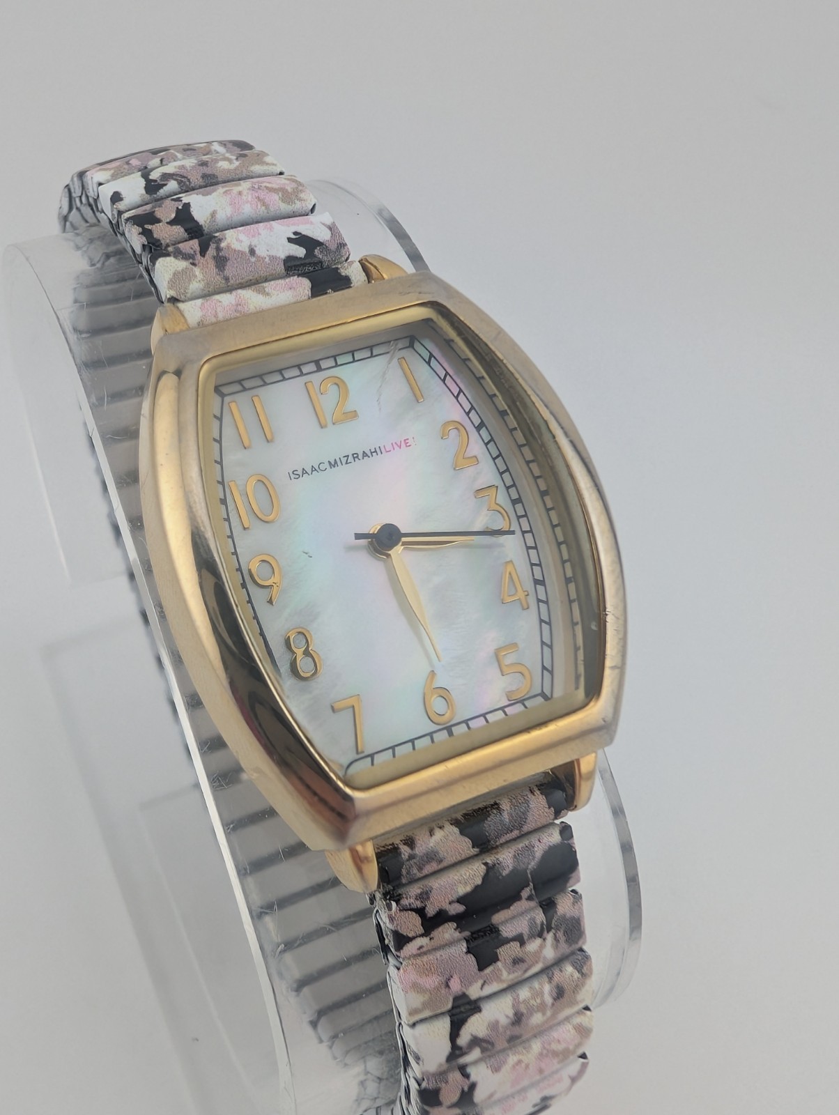 Isaac Mizrahi Live Watch Women MOP Dial Floral Stretch Band IMZ738A- New Battery