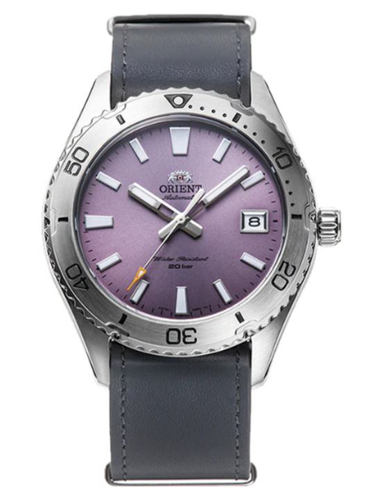 Orient Mako Automatic Men’s Watch RA-AC0Q07V10B Lilac Purple Dial Grey Leather