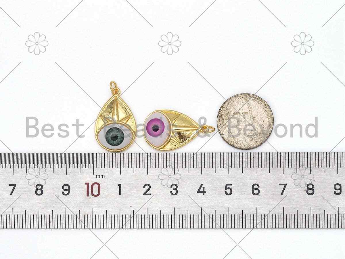 Gold Filled Drop shape Colorful Evil Eye Charm, Teardrop Shape Pendant,