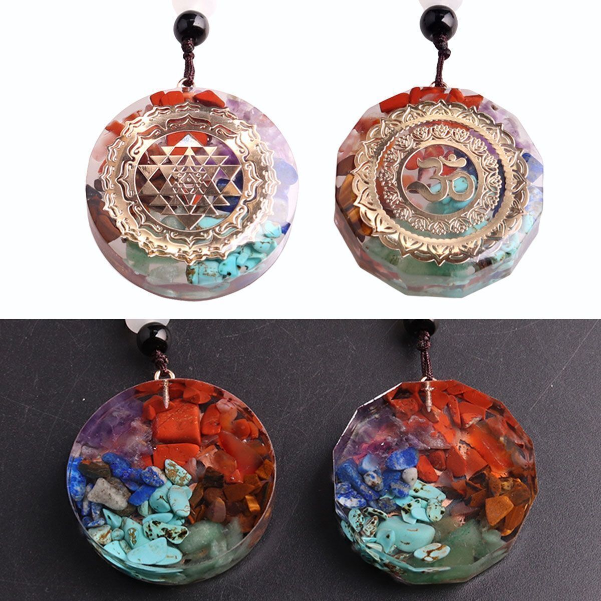 Natural Crystal Orgonite Pendant 7 Chakra Healing Talisman Women Mens Necklace