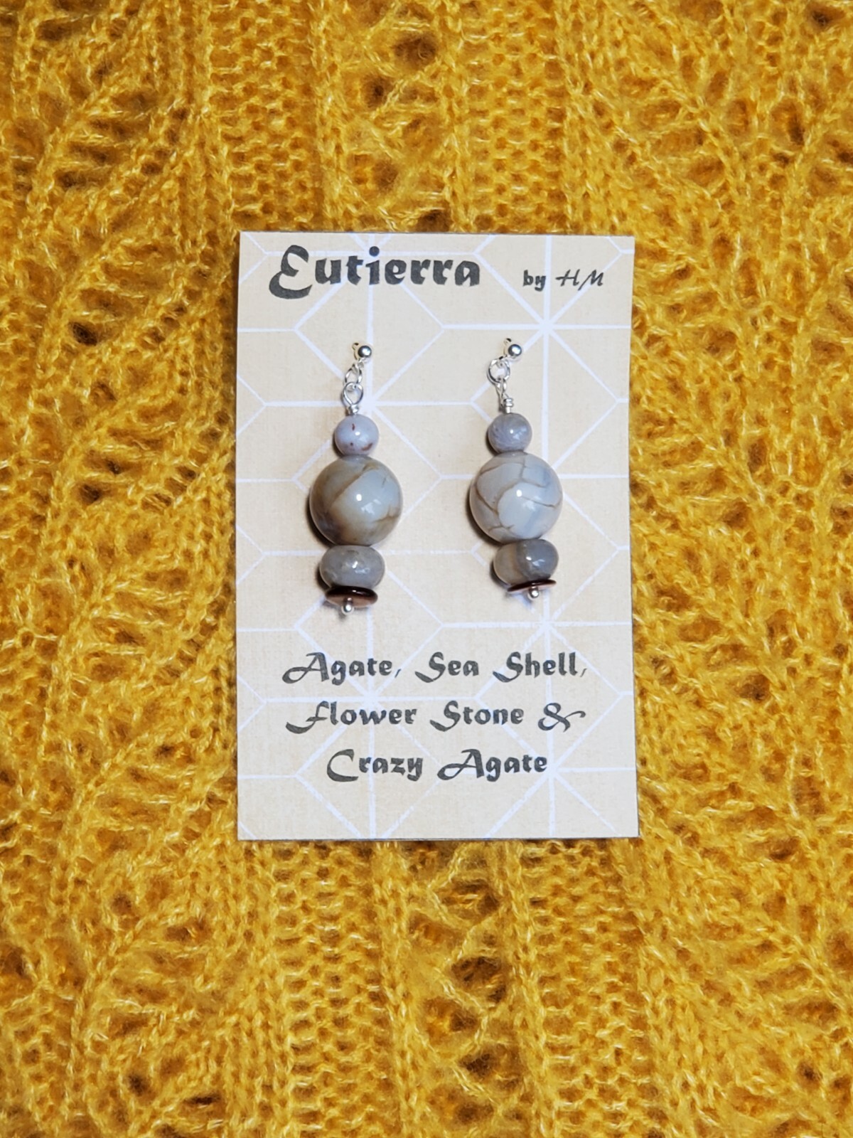 Eutierra Semi-Precious Agate, Flower Stone, Sea Shell Hand Crafted In USA 1 1/2″