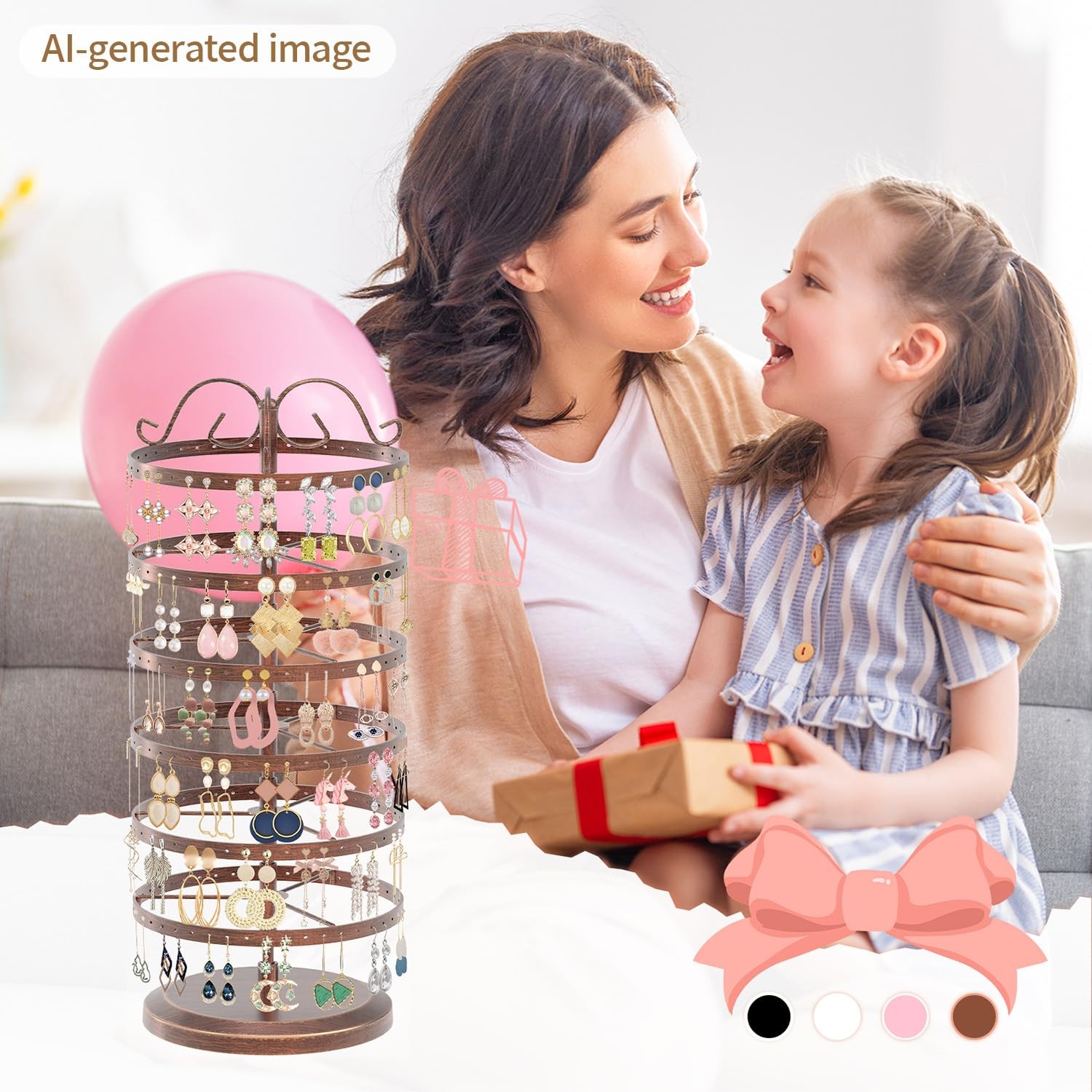 iDavosic.ly 6 Tier Metal Rotating Earring Holder Organizer, 6 Tier, Bronze