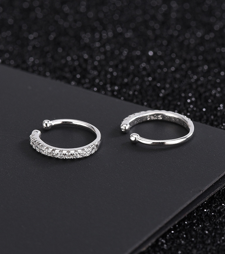 A Pair 925 Sterling Silver Crystal CZ Clip Ear Nose Cuff Earrings No Pierced E6