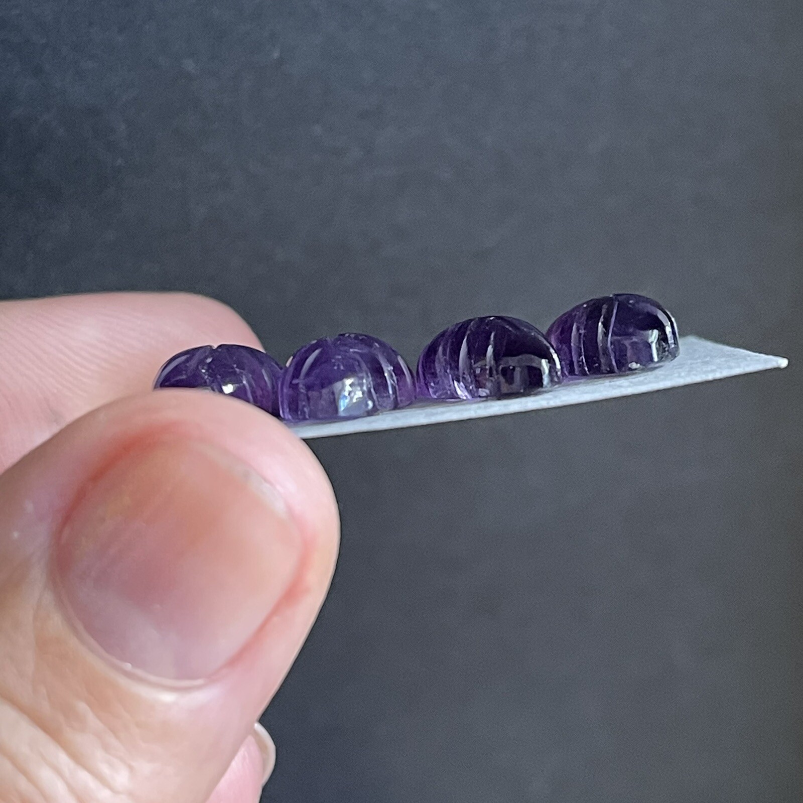 12.3ct 12x8x5mm 4pc Lot Purple Leaf Carved Flat Back Amethyst Cabochons Gems