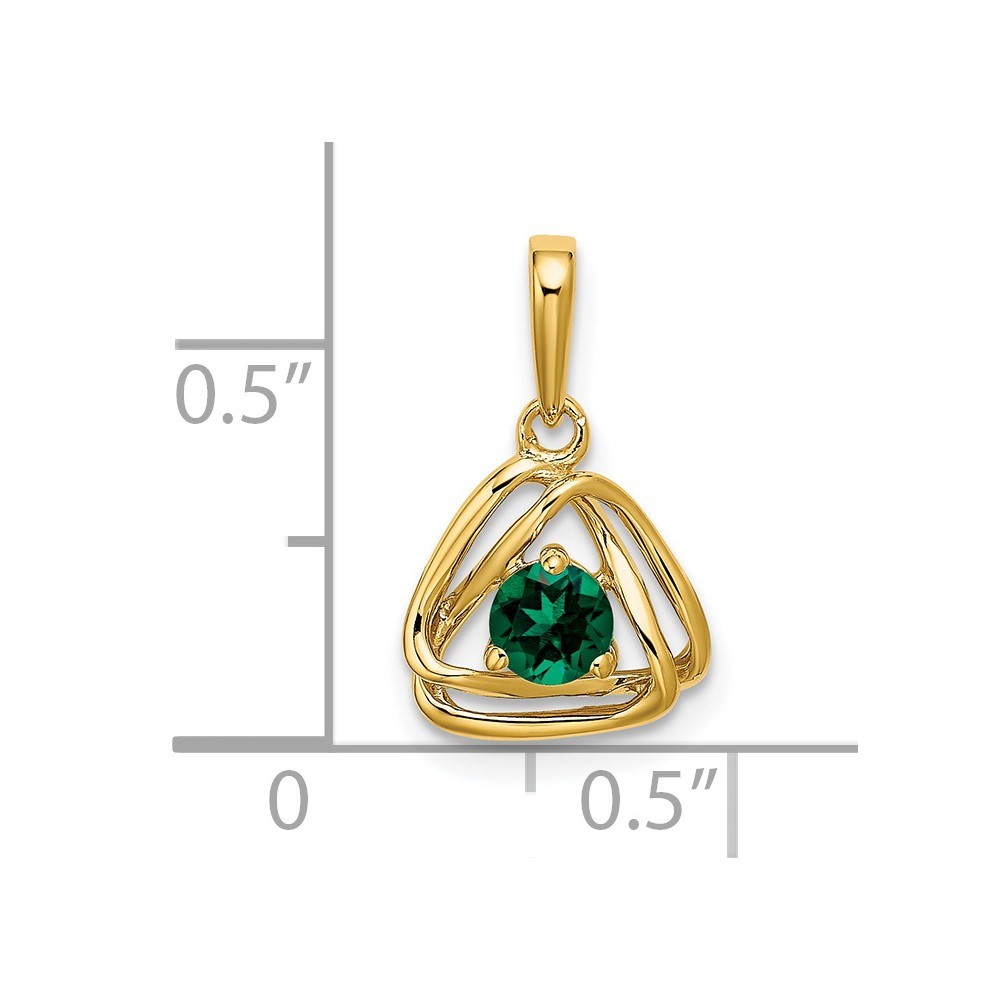 14K Yellow Gold 0.27 Ct Lab-Created Emerald Triangle Pendant for Women 0.9g