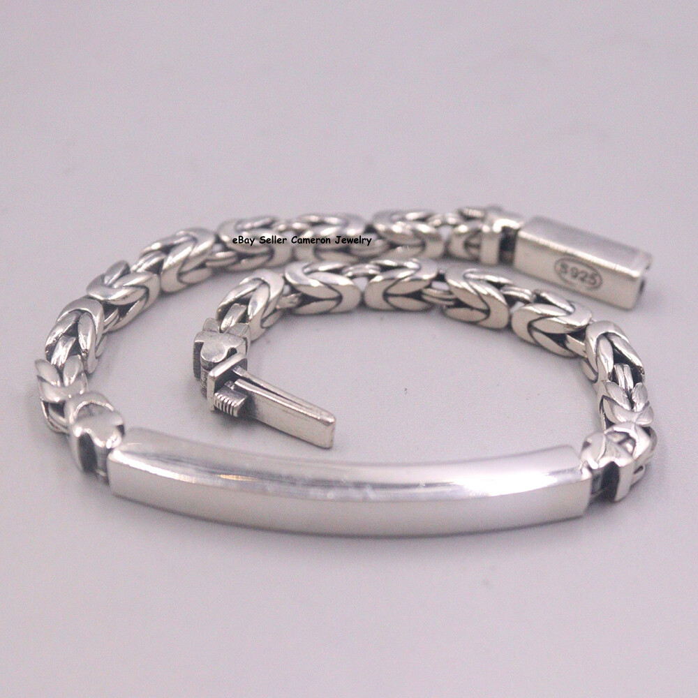 Pure S925 Sterling Silver Chain 4.5mm Byzantine ID Link Bracelet 24-25g 8.26inch
