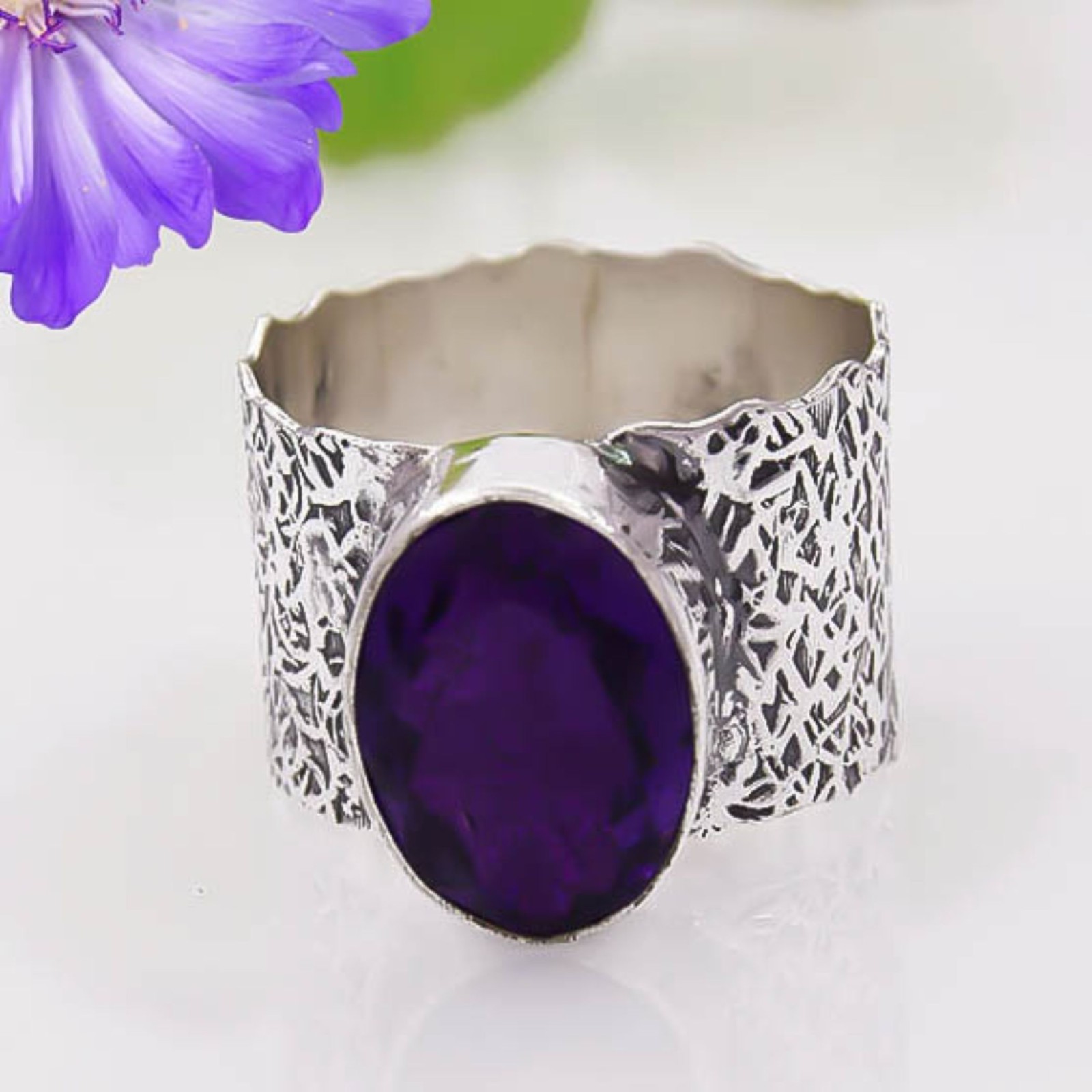 African Amethyst Gemstone Handmade 925 Sterling Silver Ethnic Jewelry Ring