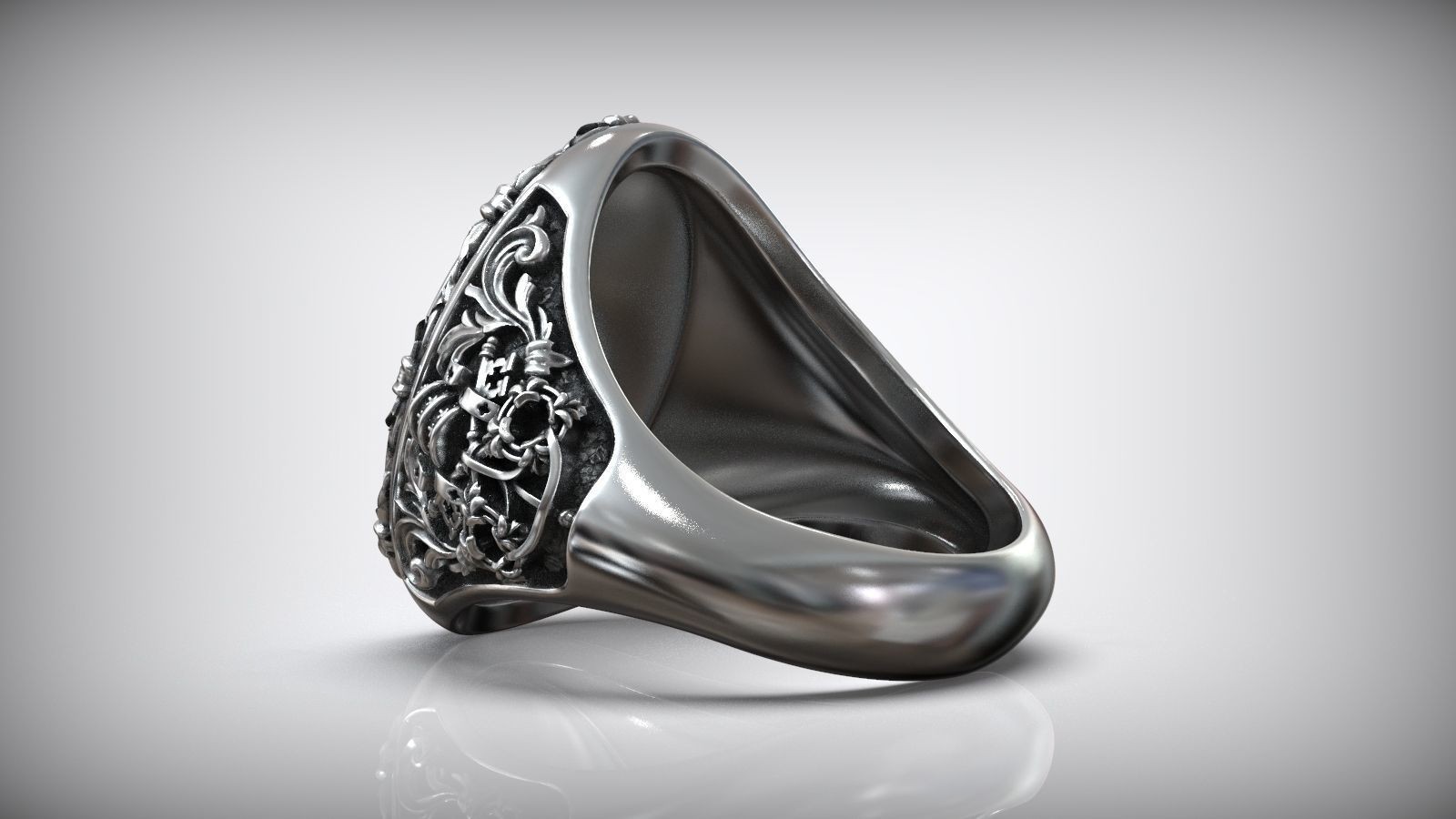 Oxidized Mens Saint Peter Apostle Keys Of Heaven Shield Christian 925Silver Ring