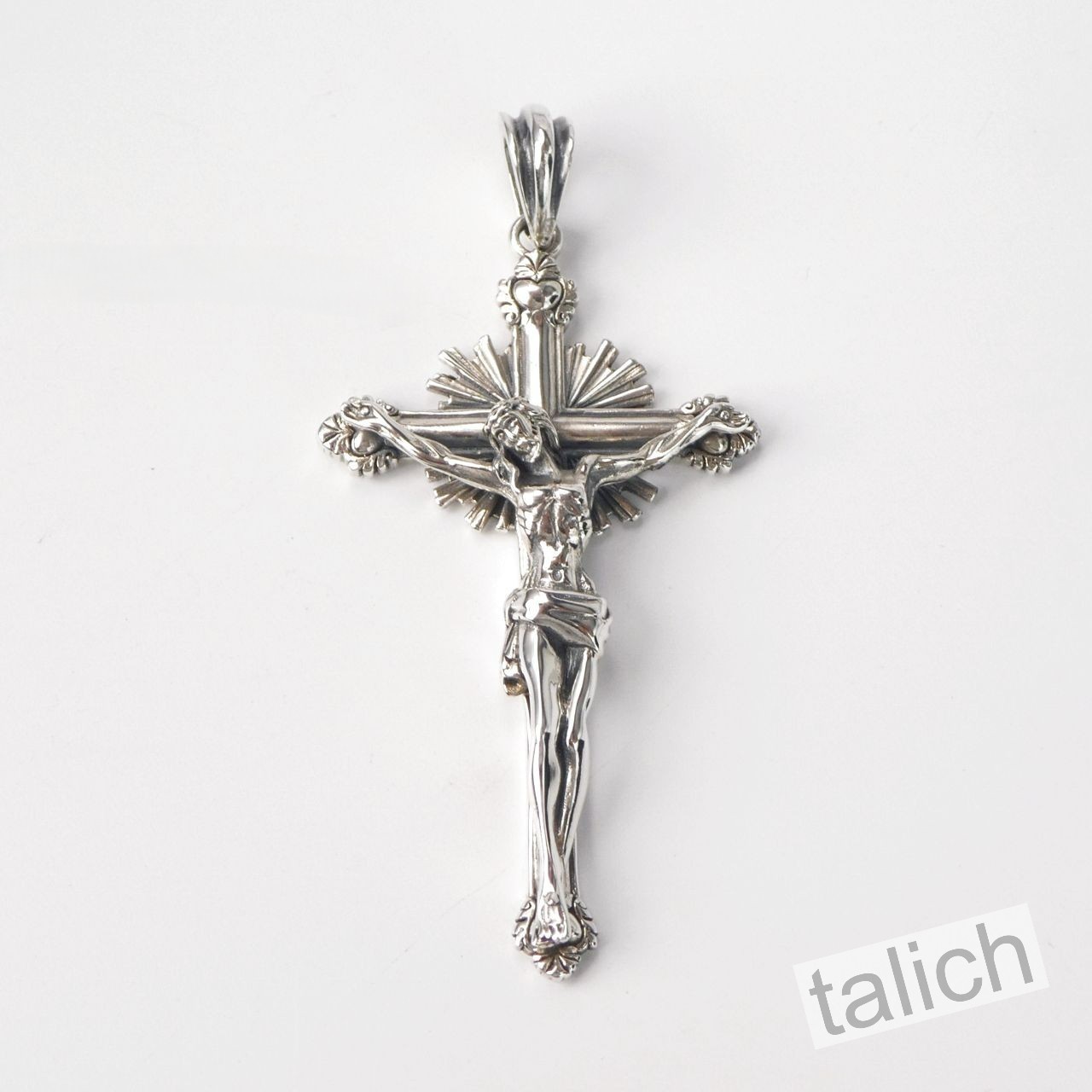 Solid 925 Sterling Silver Sacret Heart Jesus Crucifix Cross Pendant Men Unisex