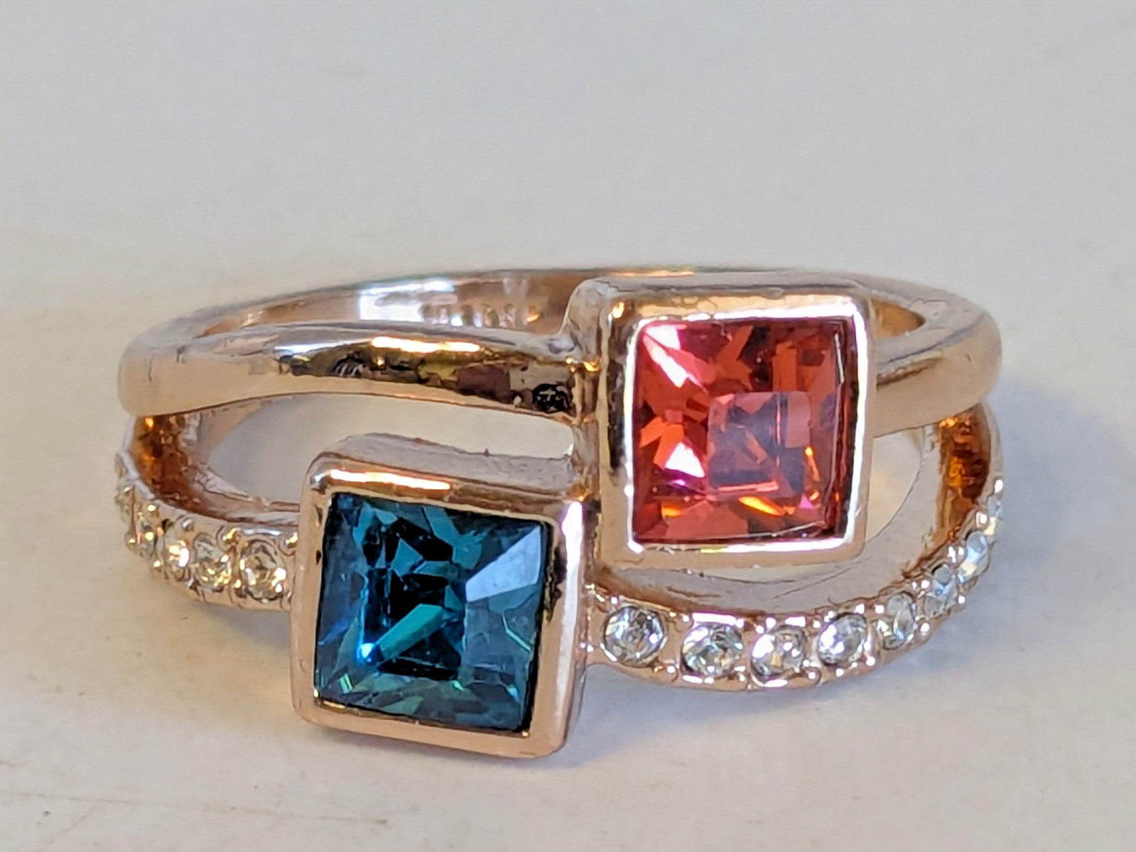 Faux Citrine and Topaz Princess Cut 18KRGP Ring Jewelry