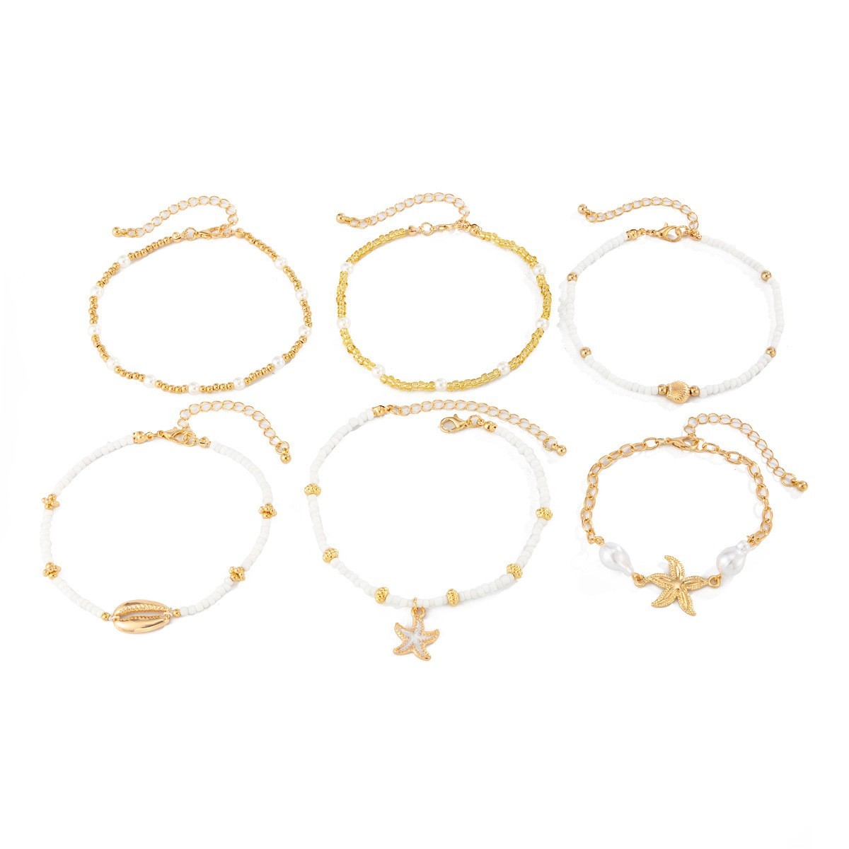 6pcs/Set Bohemian Style Gold Multi-Layered Anklets For Women Beach Ocean Theme