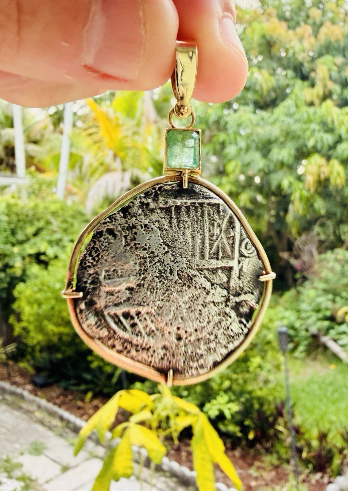 Authentic Atocha 8 Reales Pendant 14k Gold Bezel Emerald with COA Shipwreck Coin
