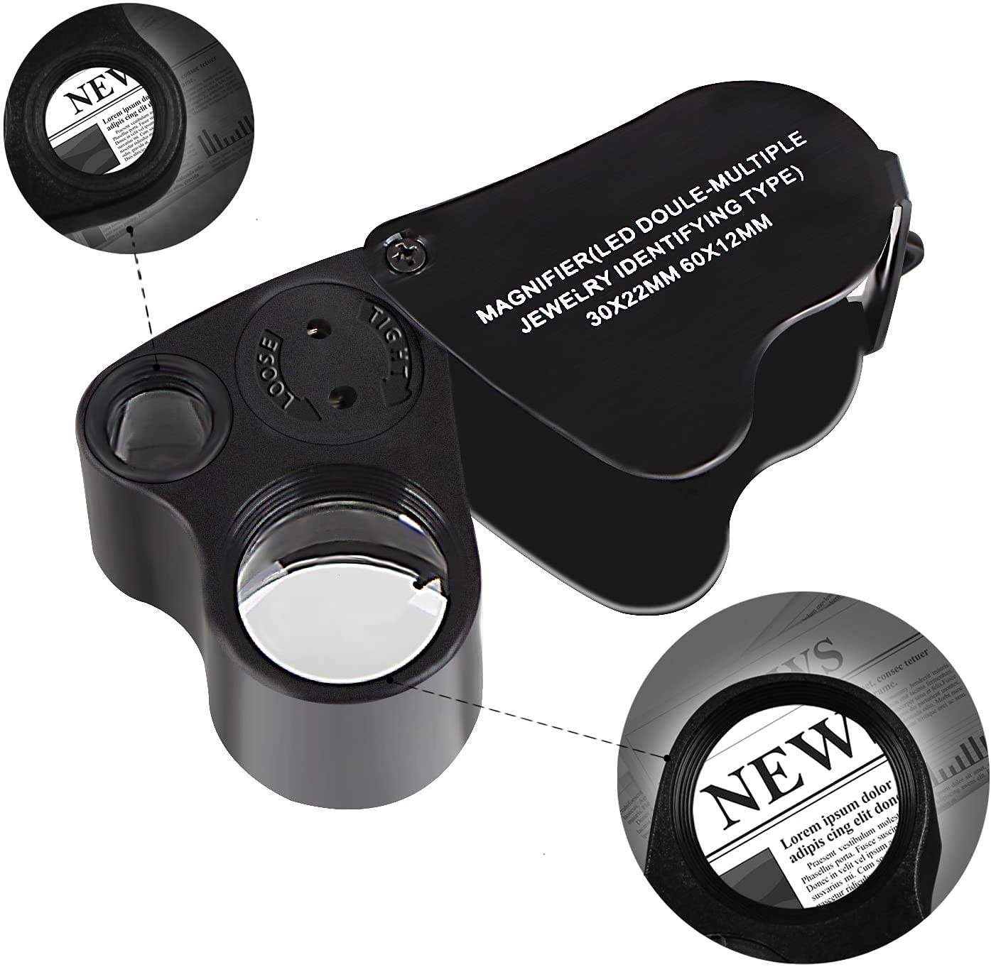Jewelers Loupe, 2 Pack Magnifying Glass with Light, 30X 60X 90X Jewelers Loop