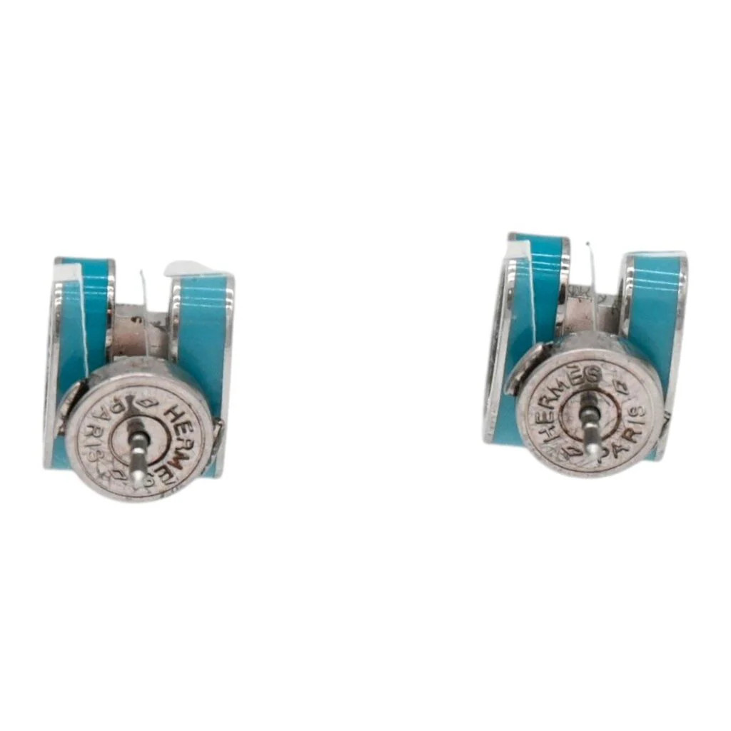 HERMÈS | Mini Pop H Blue Enamel Palladium Plated Stud Earrings