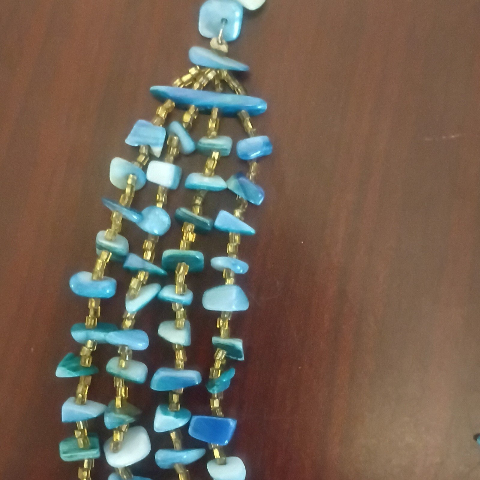 Lot of 2 Blue Statement Beaded Necklaces Multi-Strand & Chip Bead Lobster