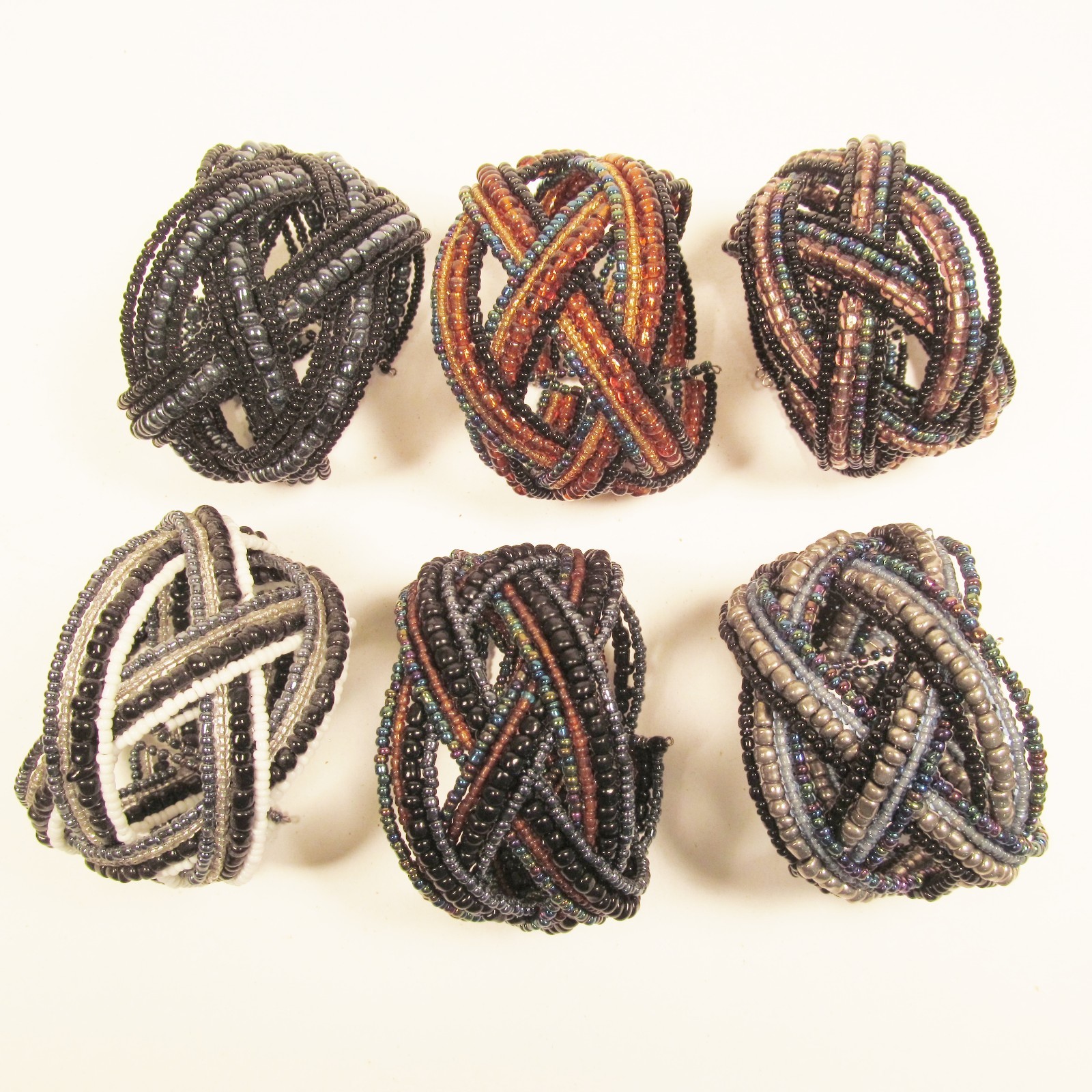 6PC Handmade Bali Beaded Black Multi Color Braided Cuff Bracelet WHOLESALE LOT
