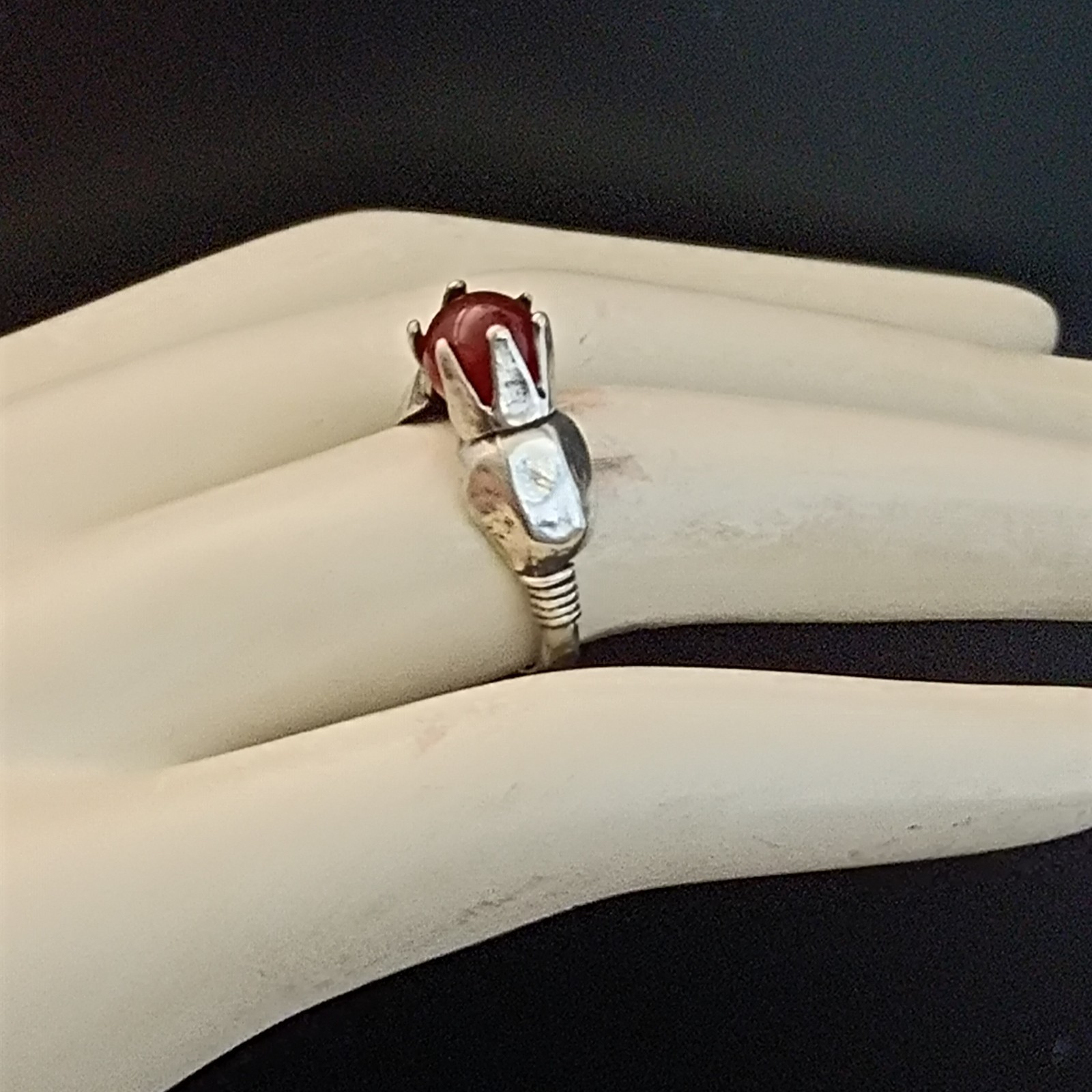 Pomegranate Silver Ring Natural Stone Israeli Artisan Handmade Vintage Unique