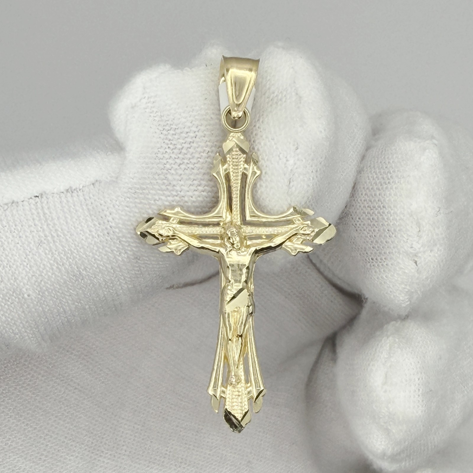 10k Yellow Gold Crucifix Cross Religious Charm Pendant Jewelry Gift For Him Her